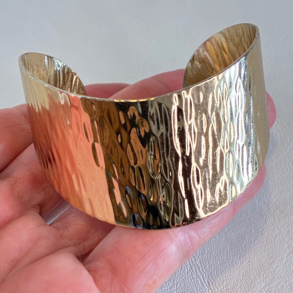 Vintage Gold Tone Hammered Wide Cuff Statement Bracelet Estate - Picture 2 of 11